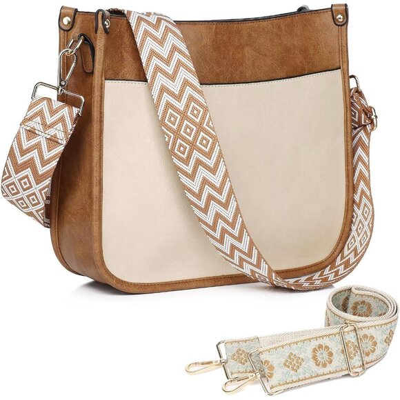 Handbags - Women’s Khaki Leather Purse Zipped Pockets Crossbody Bag and Shoulder Bag